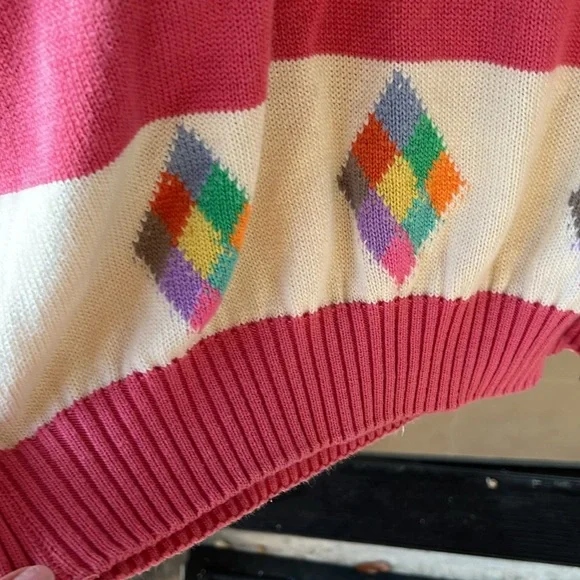 United Colors of Benetton Vintage XL 100% Cotton Striped Rainbow Preppy Sweater - Picture 7 of 9
